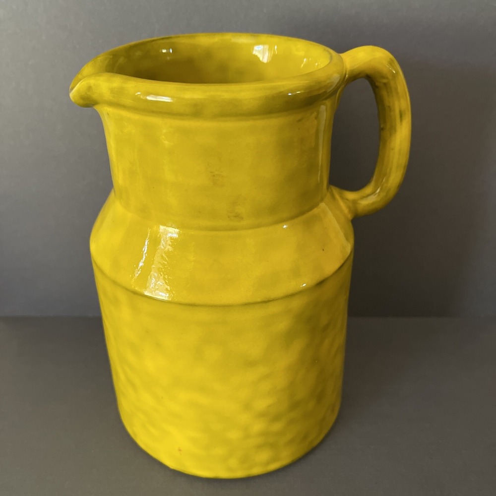 Vintage Midcentury Art Pottery Pitcher Peasant‎ Village Italy Yellow 1960s PV